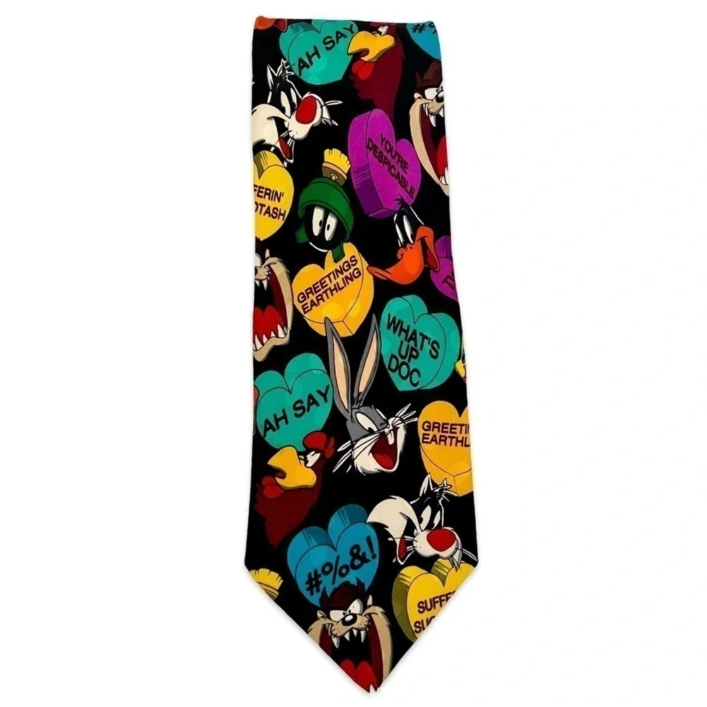 VINTAGE‎ LOONEY TUNES Valentine Silk Tie Bugs Bunny Taz Daffy Duck, Sylvester